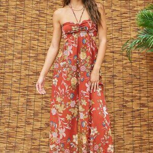 Women's Bohemian Cut Out Jumpsuit | Crimson Floral